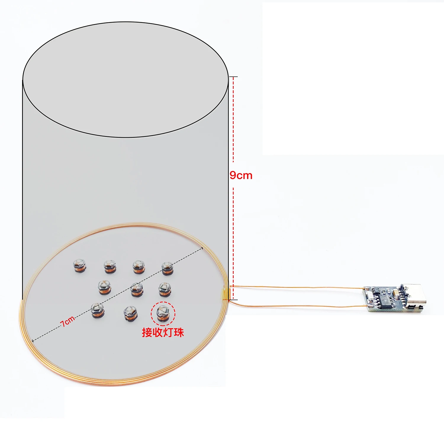 0-80mm DC 5V Wireless Power Supply Transmitter Coil USB  Wireless Receiver LED Light Induction Lamp Toys Model Robots Sand Table