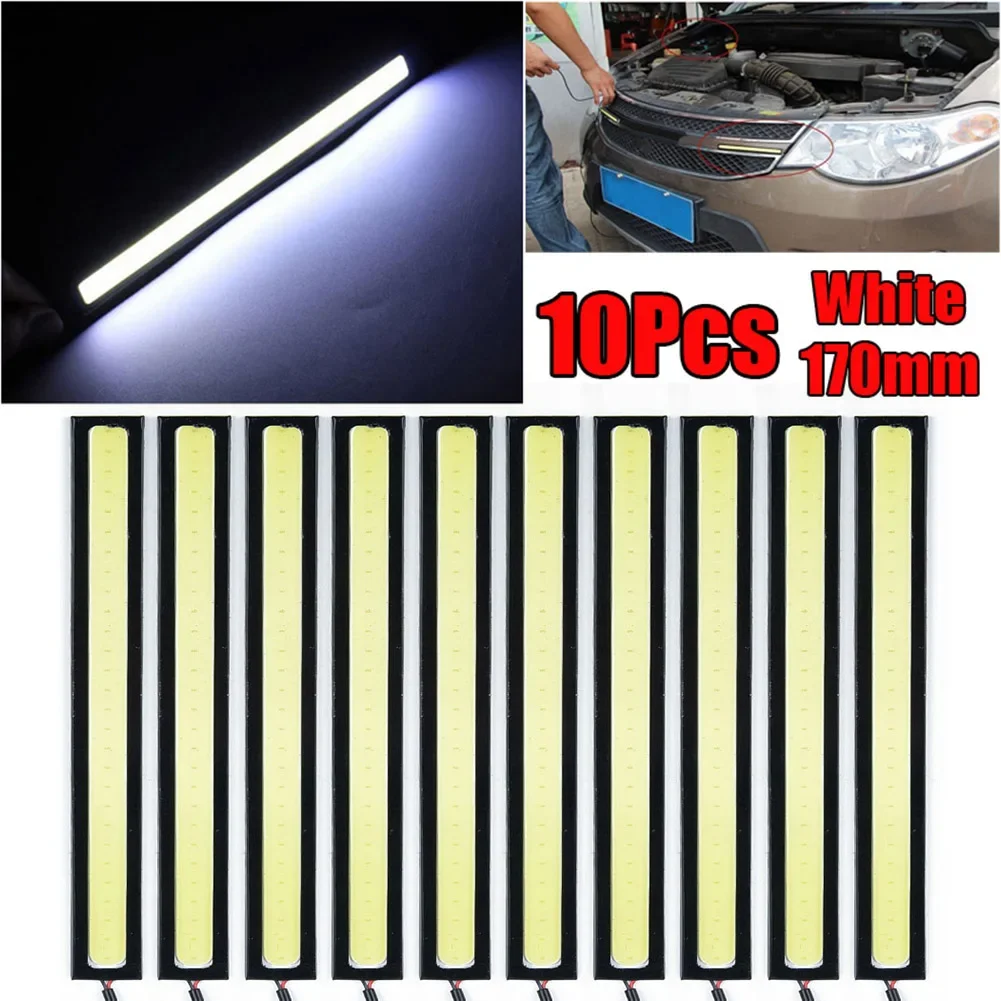 10 pièces 17CM Super lumineux voiture feux de jour étanche 12V LED COB voiture Auto antibrouillard bande blanche lumières barre