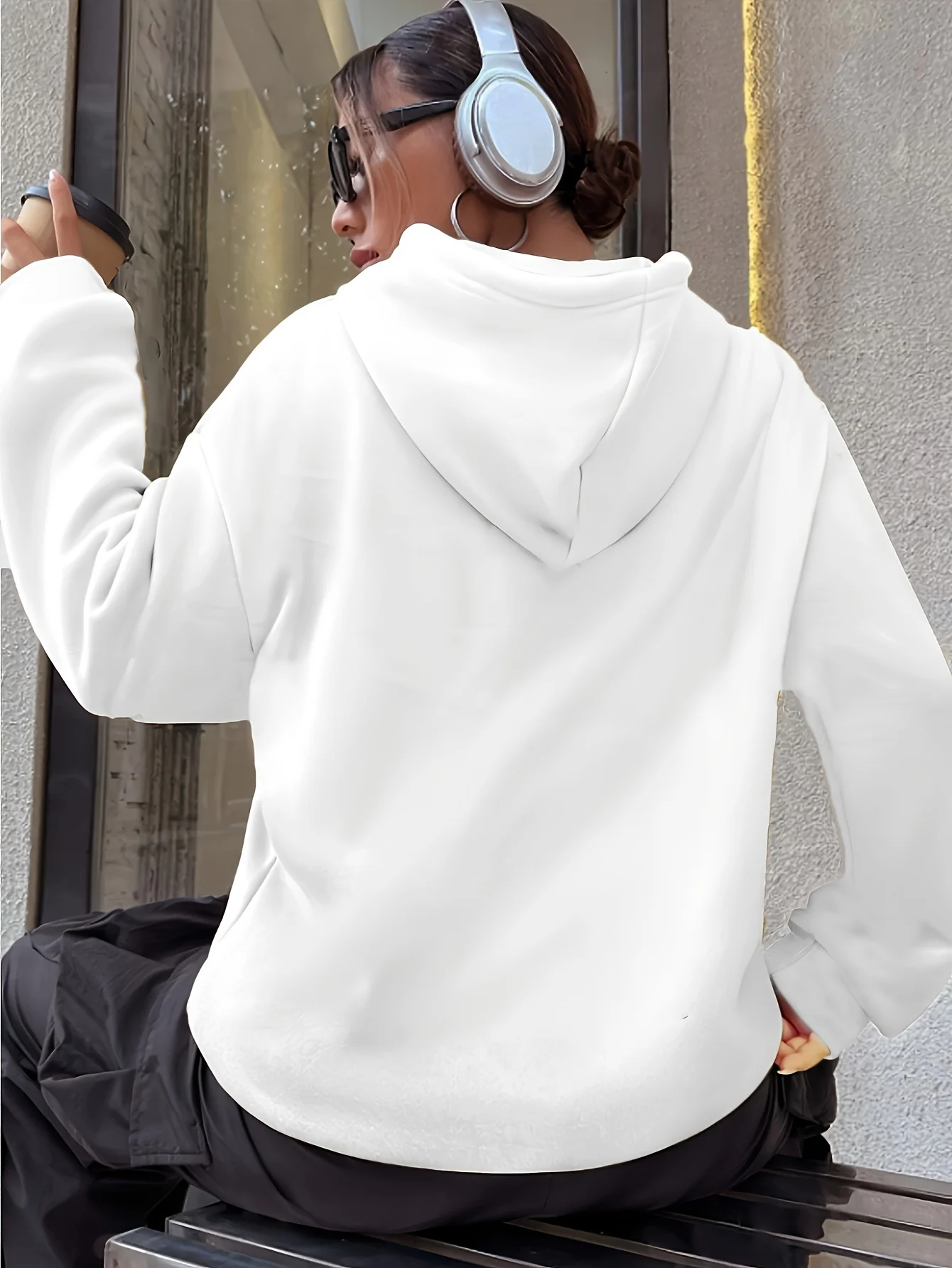 Moletom com capuz de poliéster Milano Italy para mulheres 100% tecido de malha com estampa de alfabeto casual moletom de manga comprida com bolso