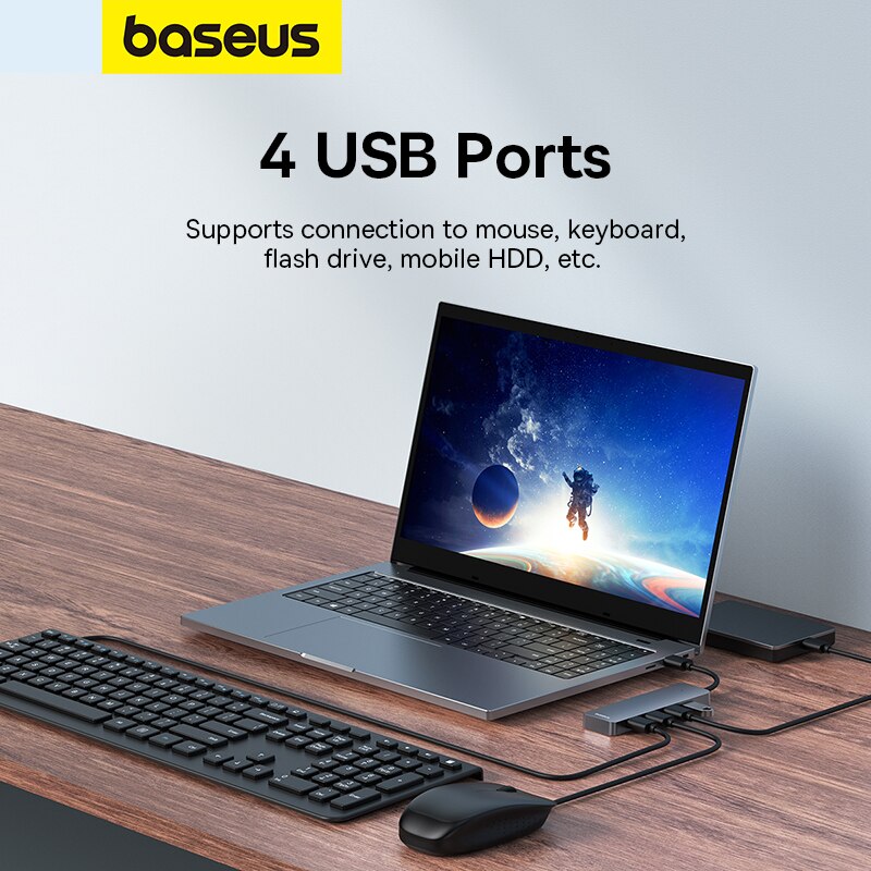 Baseus Usb Hub 4 Port ABS Hub Usb 3 0 do Laptopa Multi Splitter Adapter Do Xiaomi Lenovo Macbook PC Akcesoria Komputerowe