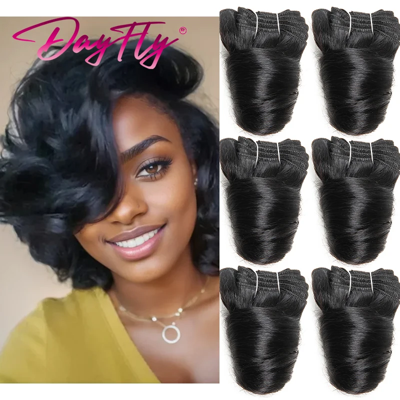 Pacotes de cabelo curto Funmi para mulheres negras, cabelo brasileiro Weave, extensões de cabelo encaracolado Bouncy, 8-12 in, 6 pçs/lote