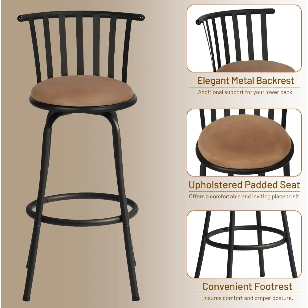 Bar stools Set of 3, Country Style Bars Chairs w/Back and Footrest Swivel Counter Height Bars Stoolss for Kitchen, Bar Stools