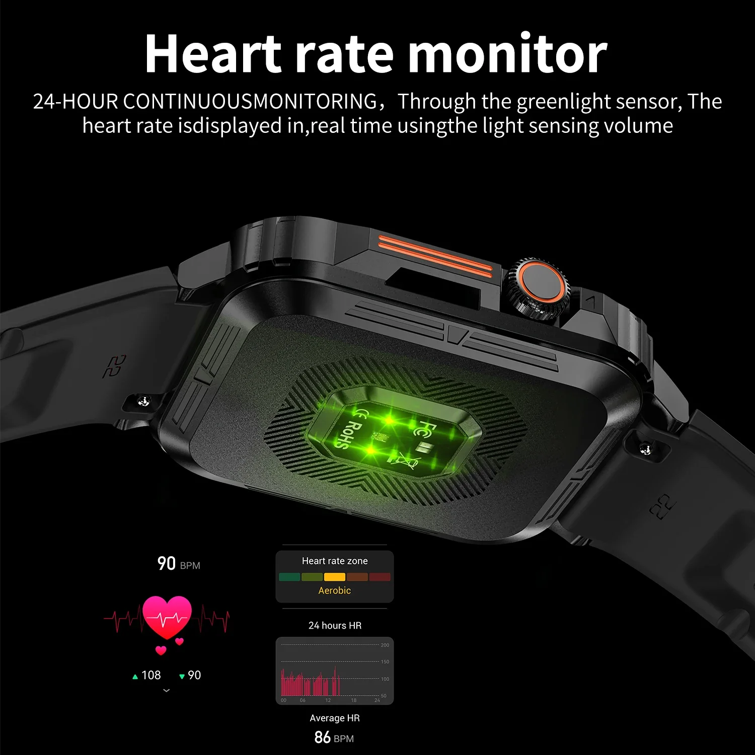 Reloj inteligente deportivo para hombre y mujer, pulsera con Monitor de salud, Bluetooth, llamadas, resistente al agua IP68, estilo militar, Android 2024