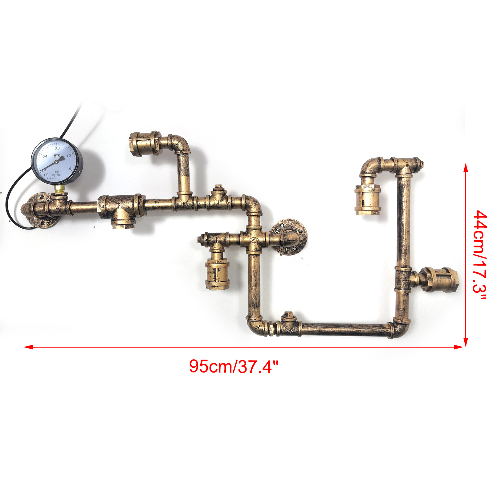 5-Kopf-Wandleuchte aus Eisen, Wasserpfeifenlampe aus Eisen