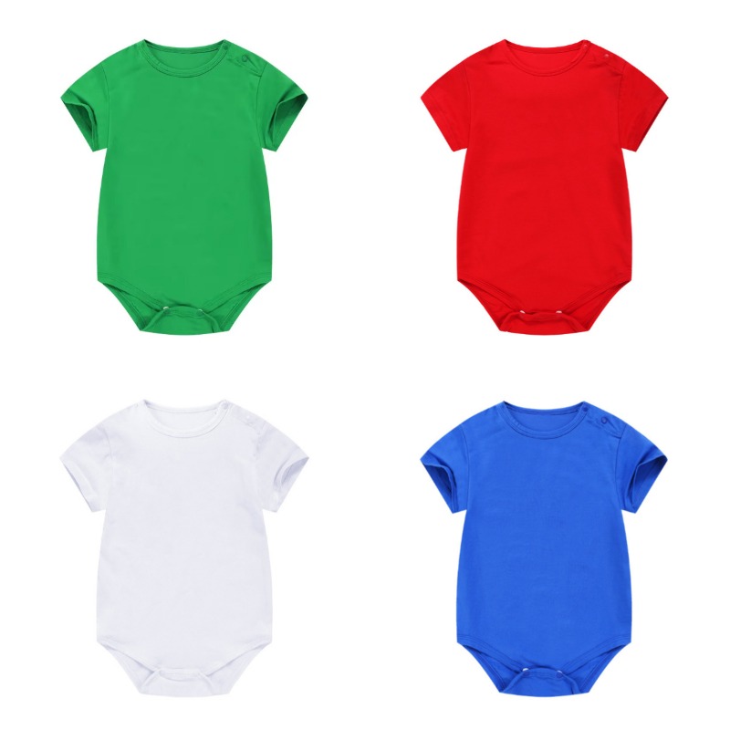 Summer Thin Short Sleeve Solid Color 100% Cotton Baby Rompers Red Blue Green Blank Toddler Onesies 0-24M Newborn Home Bodysuit