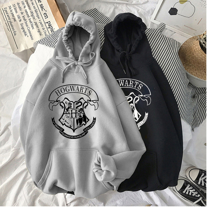 Mode y2k Hogwarts Gedruckt Hoodies Frauen Sweatshirt Herbst Winter Lange Ärmel Plus Samt Beiläufige Lose Fleece Tops Übergroßen
