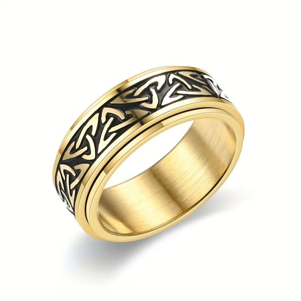 Mode Titan Stahl Ring mit Muster aus keltischen Dreieck Knoten, Herren drehbaren Ring Schmuck zur Druck freisetzung