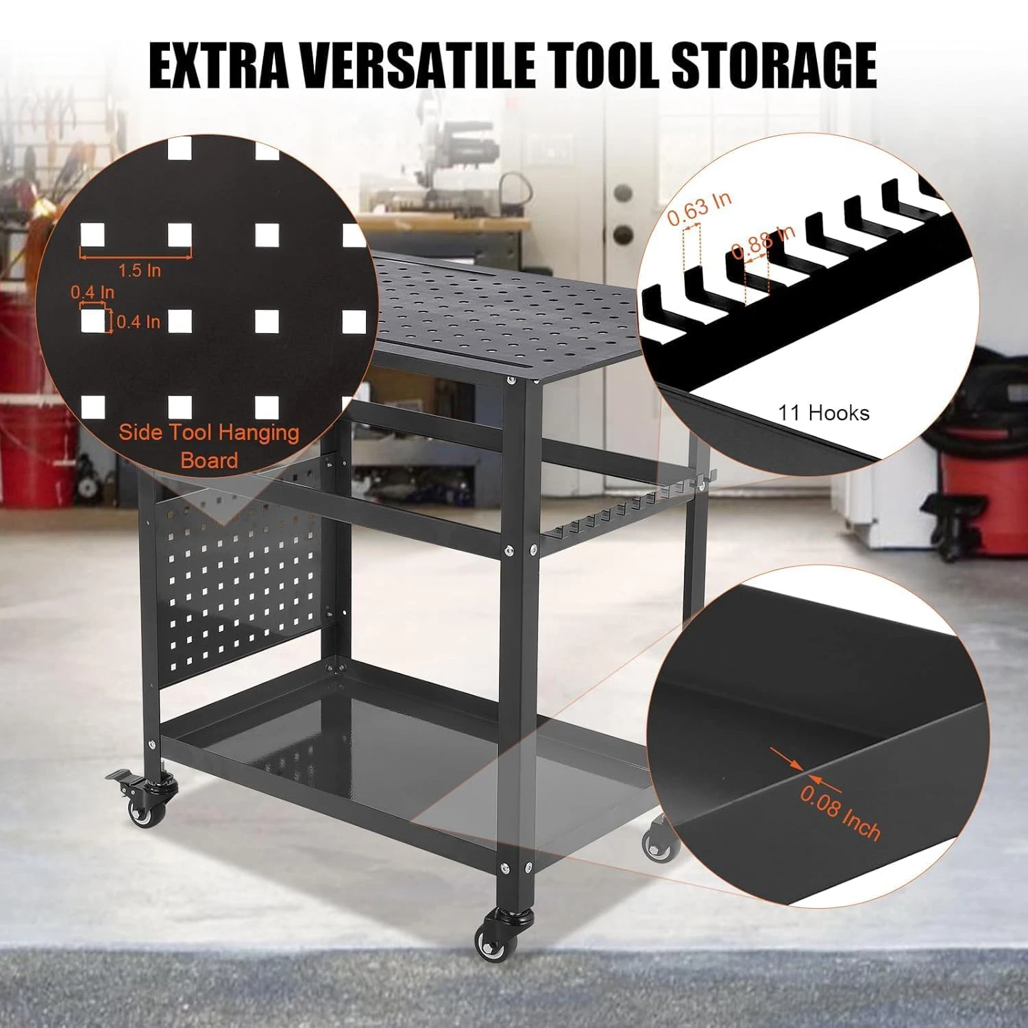 36x24inch Steel Welding Table,1200 Lbs Portable Welding Fixture Table For Shop, Rolling Welding Table With 5/8" Holes For Garage