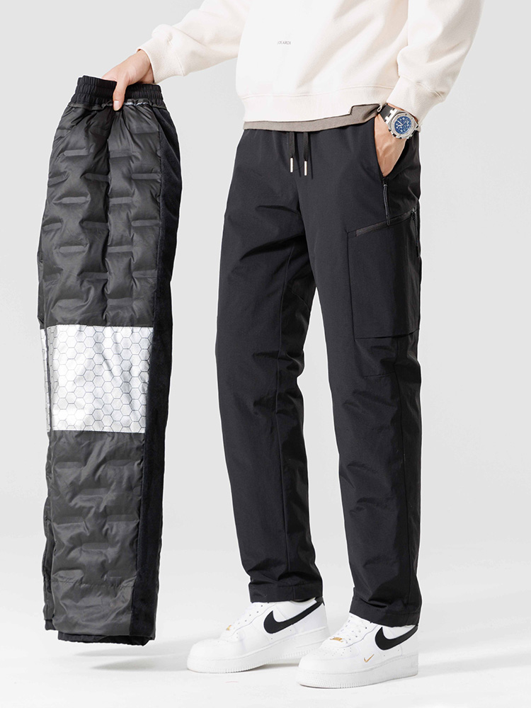 ฤดูหนาวลงกางเกงผู้ชาย 90% เป็ดสีขาวลงเบาะกางเกงกันน้ํากลางแจ้งWindproof Casualตรงความร้อนปักเป้ากางเกง