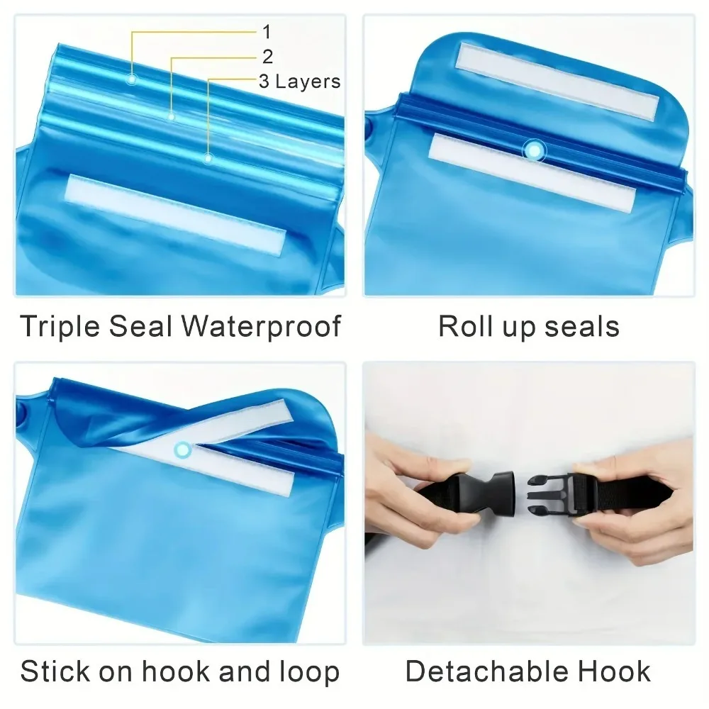 Three-Layer Sealed Waterproof Phone Bag Touch Screen Compatible Waist Bag for Swimming Drifting Diving