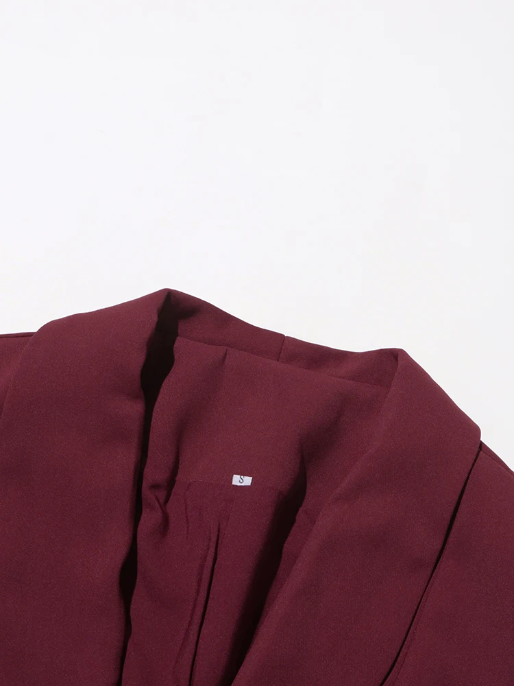 TWOTWINSTYLE ソリッドバーガンディツーピースセット女性のためのラペル長袖スプライシングアップリケコートハイウエスト A ラインスカートセット女性