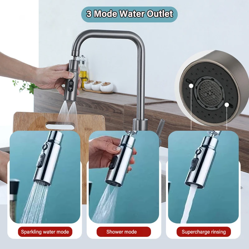 3 modi Keukenkraanverlenger Stimulerende spatpreventie 360 °   Draaibare kraan Water Saver Home Uitgebreide douchesproeifilter