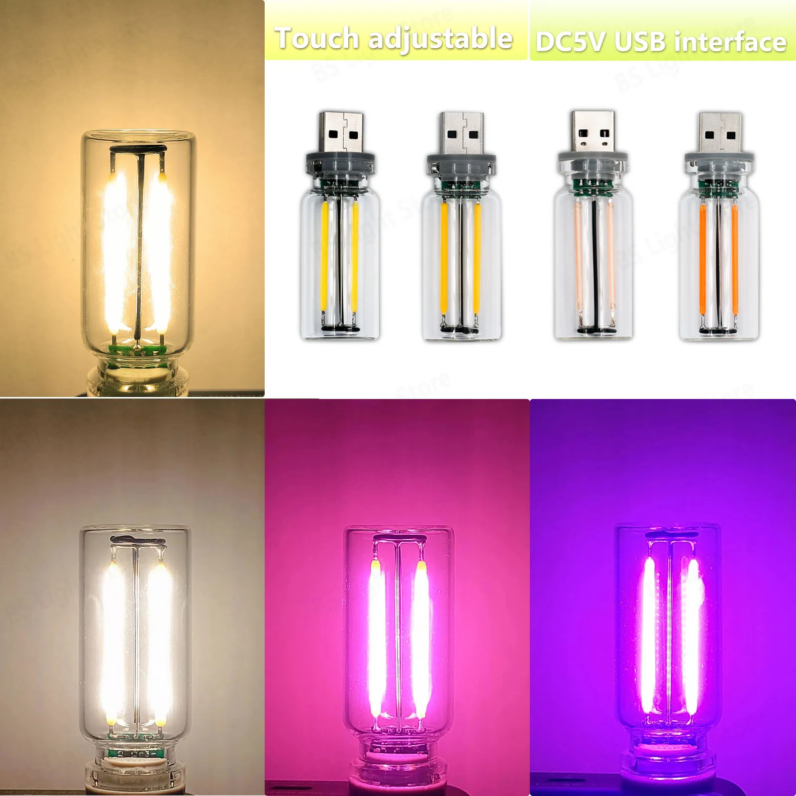 1pcs 0.3W 5V Retro Edison Dimming Light Bulb Light Source USB Mobile Power Interface Light Night Light Power Bank Laptop