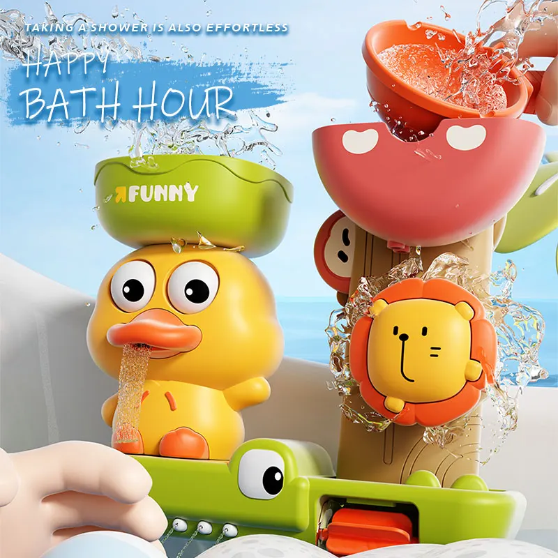 Ente/Blumenform Baby Badespielzeug Spielen Wasser in Löwe Wasserrad Kinder Spaß in der Dusche Badewanne mit Saugnapf im Kindergeschenk