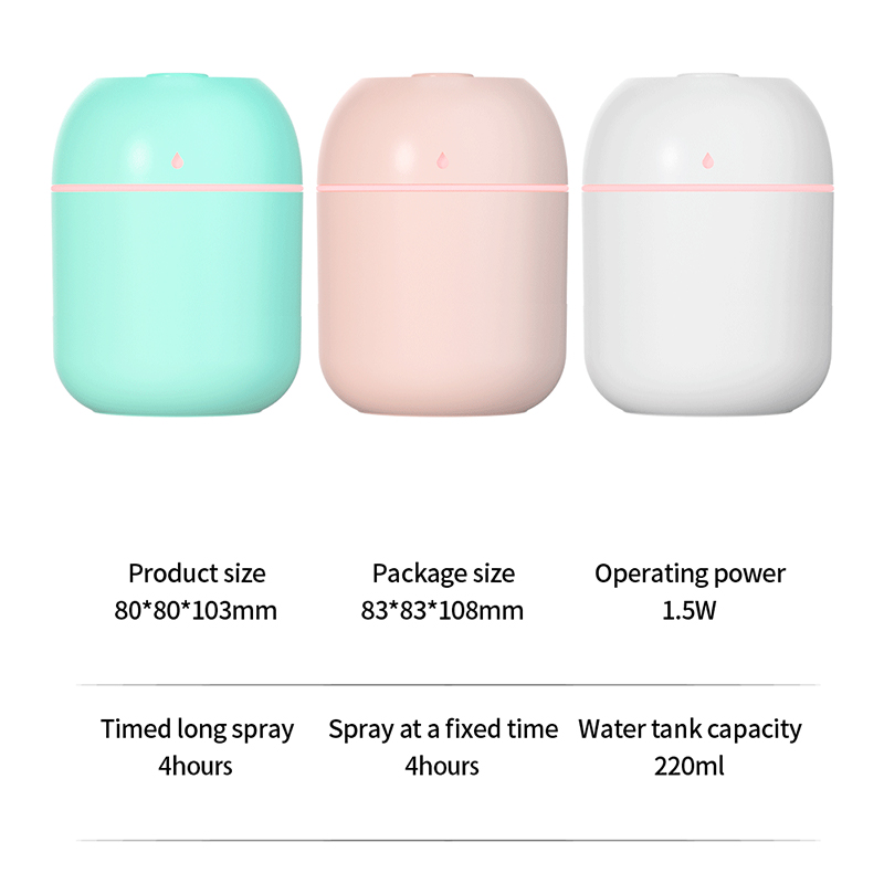 Mini umidificador de ar ultrassônico usb portátil, difusor de óleo essencial, purificador de carro, aroma de ânion, gerador de névoa com iluminação de lâmpada led