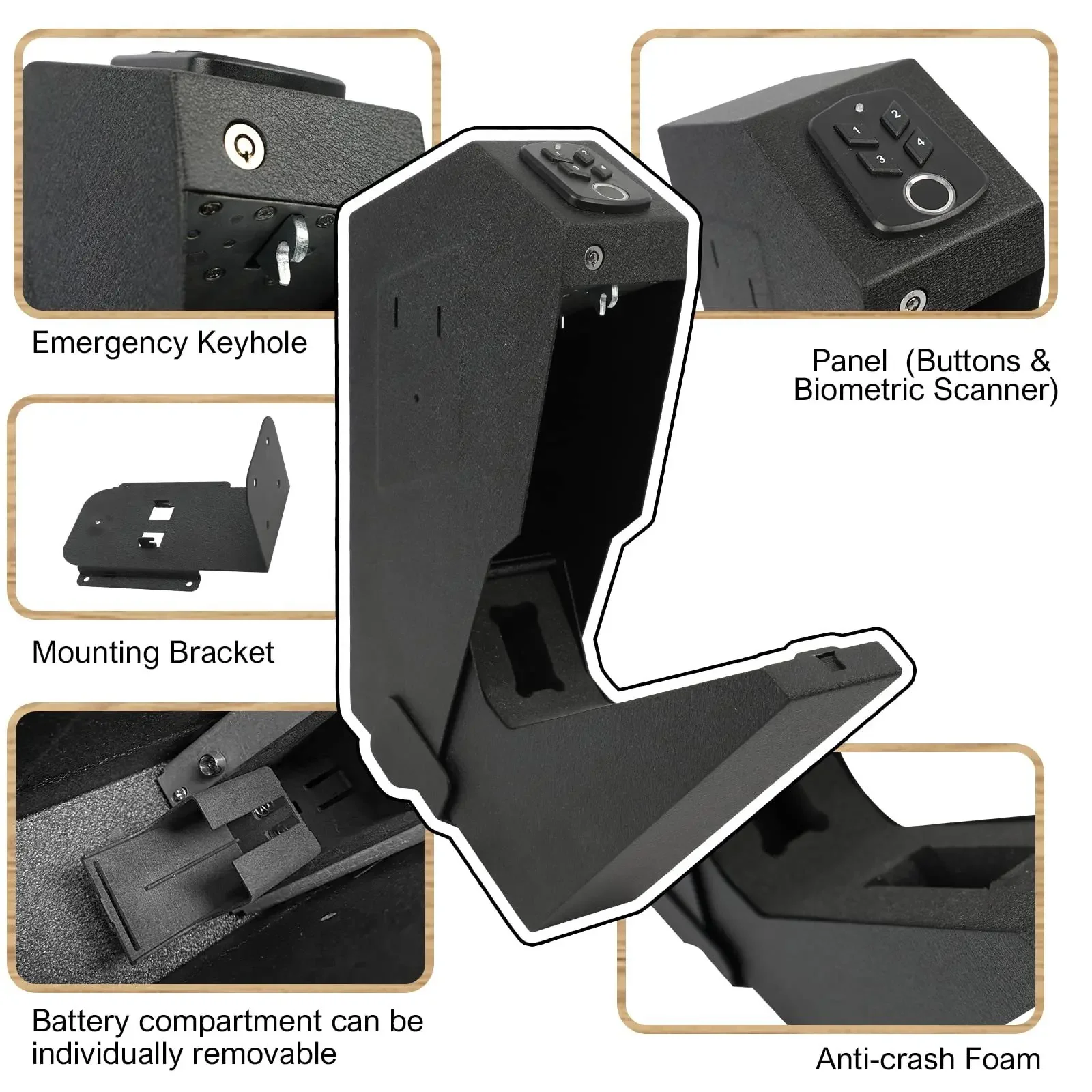 ปืนพกไบโอเมตริกซ์ปลอดภัย, Quick Access Handgun Safe Lock Box สําหรับ Home ลายนิ้วมือปืนมือปลอดภัย Biometric/ปุ่มกด/Key โหมดเงียบ