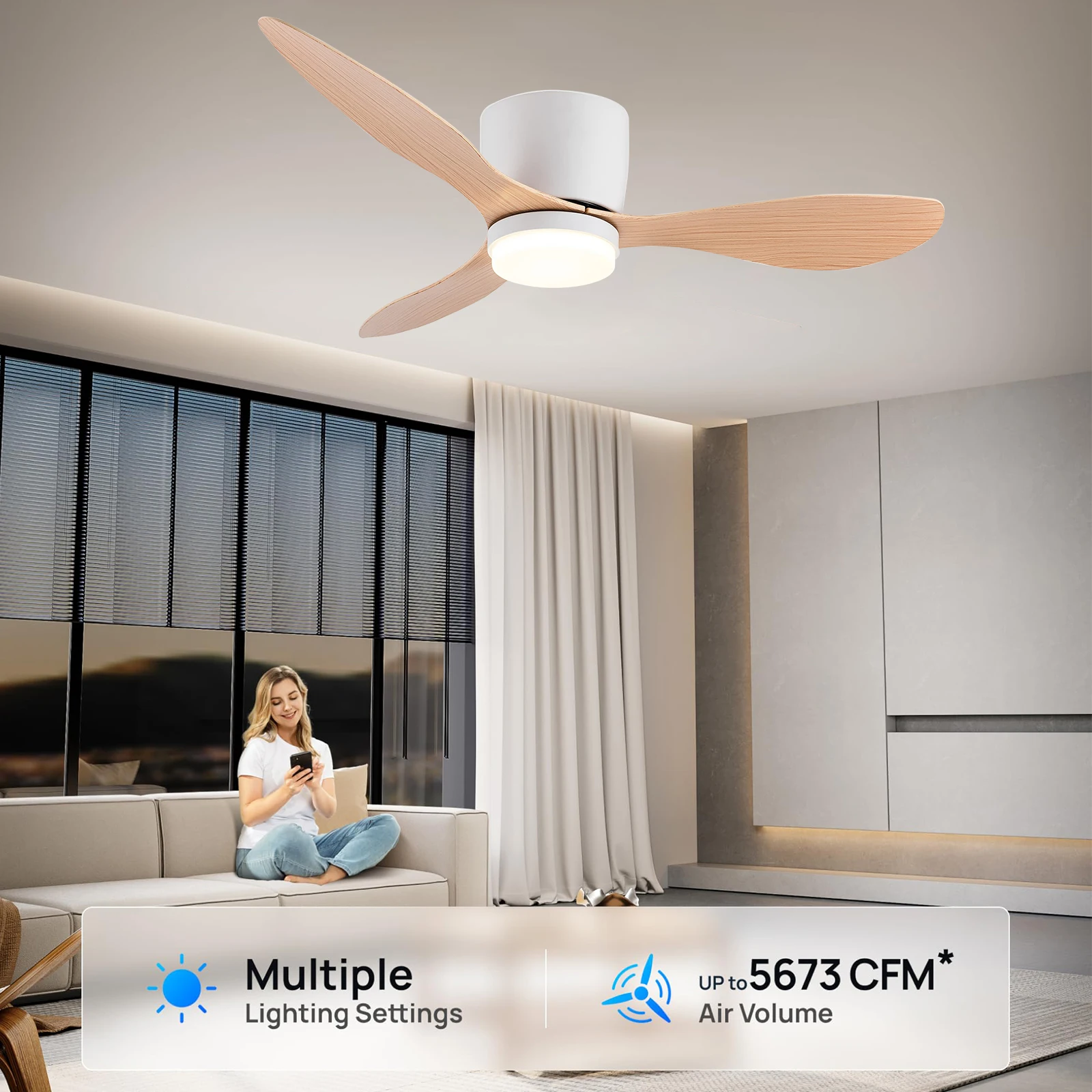 IRALAN Modern Ceiling Fan with LED Light DC motor Large Air Volume Remote Control for Kitchen Bedroom Dining room Patio
