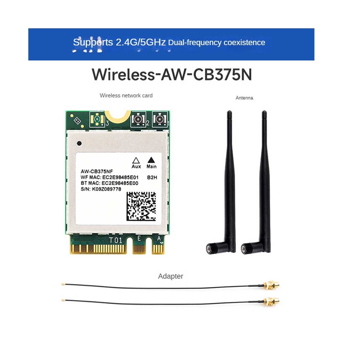 Waveshare Aw-Cb375Nf Dual Band Draadloze Netwerkkaart 2.4G/5Ghz Dual Band Wifi5 Generatie Draadloze Module