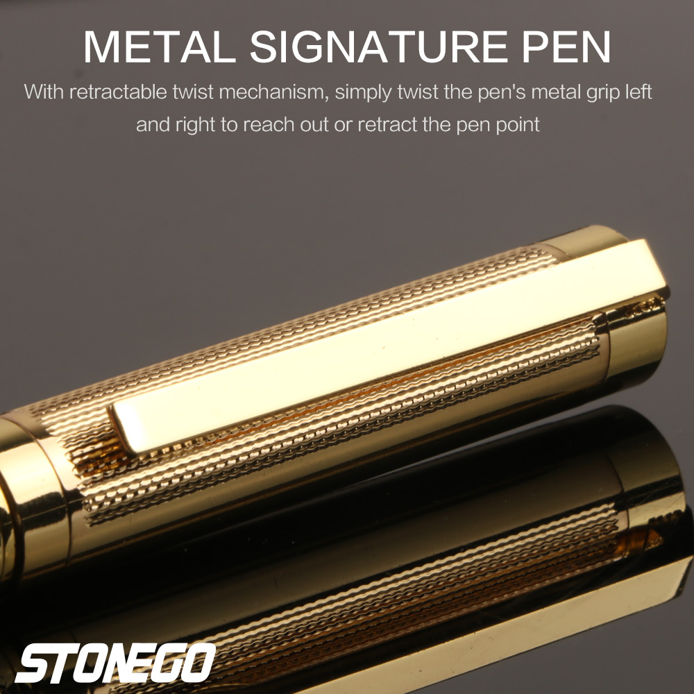 STONEGO ปากกาลูกลื่นโลหะ, ปากกาลายเซ็นแบบพับเก็บได้ Crest Style Metal Housing หมึกสีดําจุดกลาง 1.0 มม