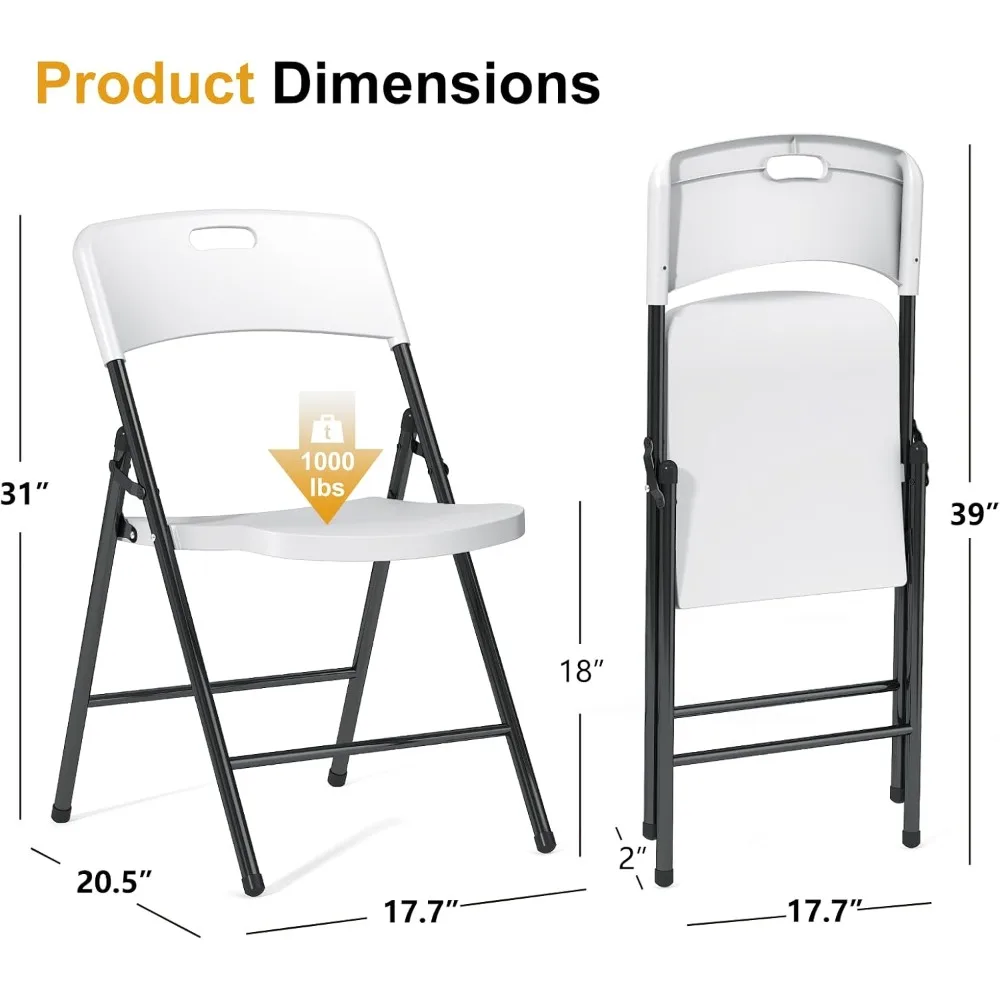 12 Pack Folding Chairs, 700lbs Capacity Heavy Duty Folding Chair with Reinfoced Steel Frame for Indoor/Outdoor Use, White Plasti