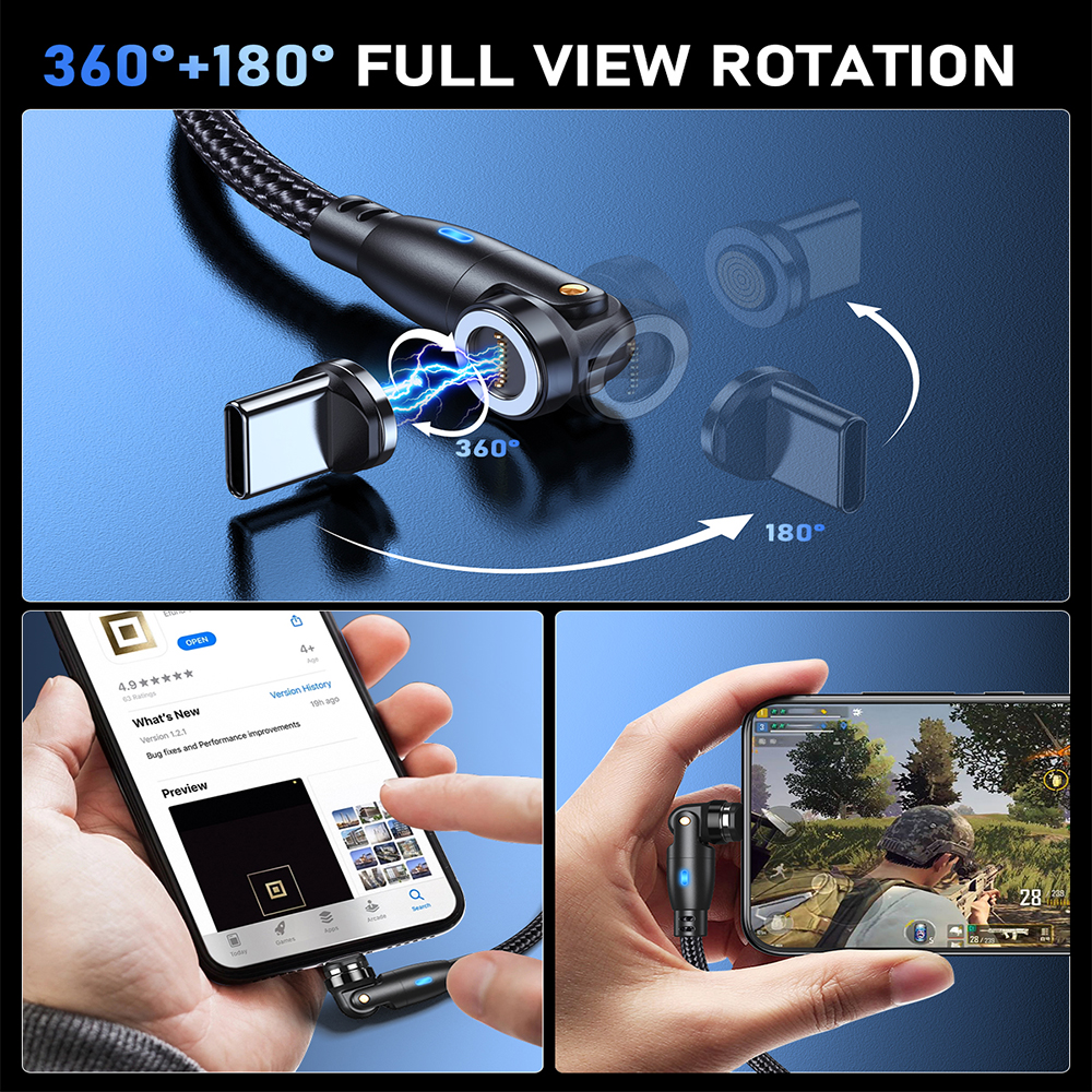 AUFU 100W Cable magnético USB tipo C 5A Cable Micro tipo C de carga rápida para Macbook Samsung para iPhone Cable cargador magnético