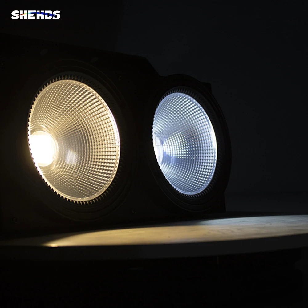 SHEHDS 2 ojos 200W LED 2 en 1 COB iluminación blanca cálida y fría 2X100W iluminación ciega boda fiesta Bar DMX luces de Navidad público