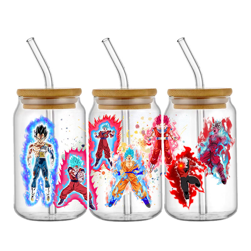 Japan Cartoon Anime Character UV DTF Wraps Transfer Sticker DIY For 16oz Libbey Glass Cup Waterproof Wrap Transfers Decals Cup