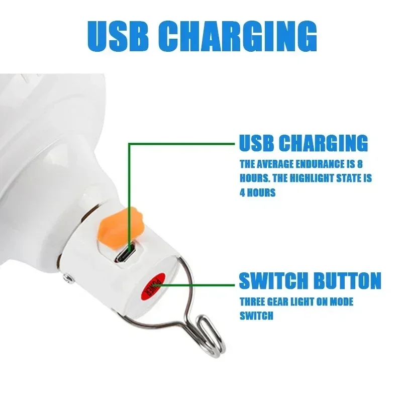 Camping light LED portable light USB rechargeable outdoor hanging camping light bulb energy-saving emergency light garden tent