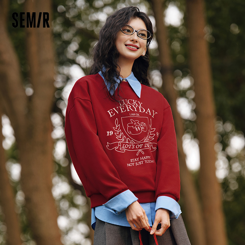 Semir Sweatshirt Dames Ontwerp uitgerust Geborduurd Los en Lui 2025, Nieuwe lente Ronde hals Drop-shoulder trui Modieus