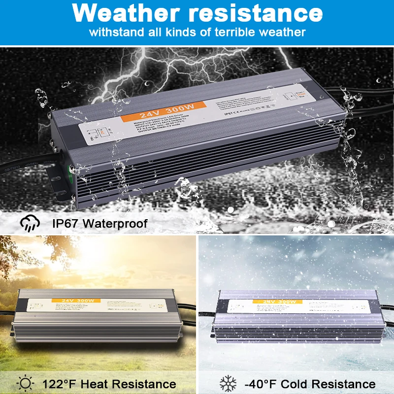 IP67 แหล่งจ่ายไฟกันน้ํากลางแจ้งหลอดไฟ DC 12V 24V LED 60W 100W 150W 200W 300W 400W LED Driver