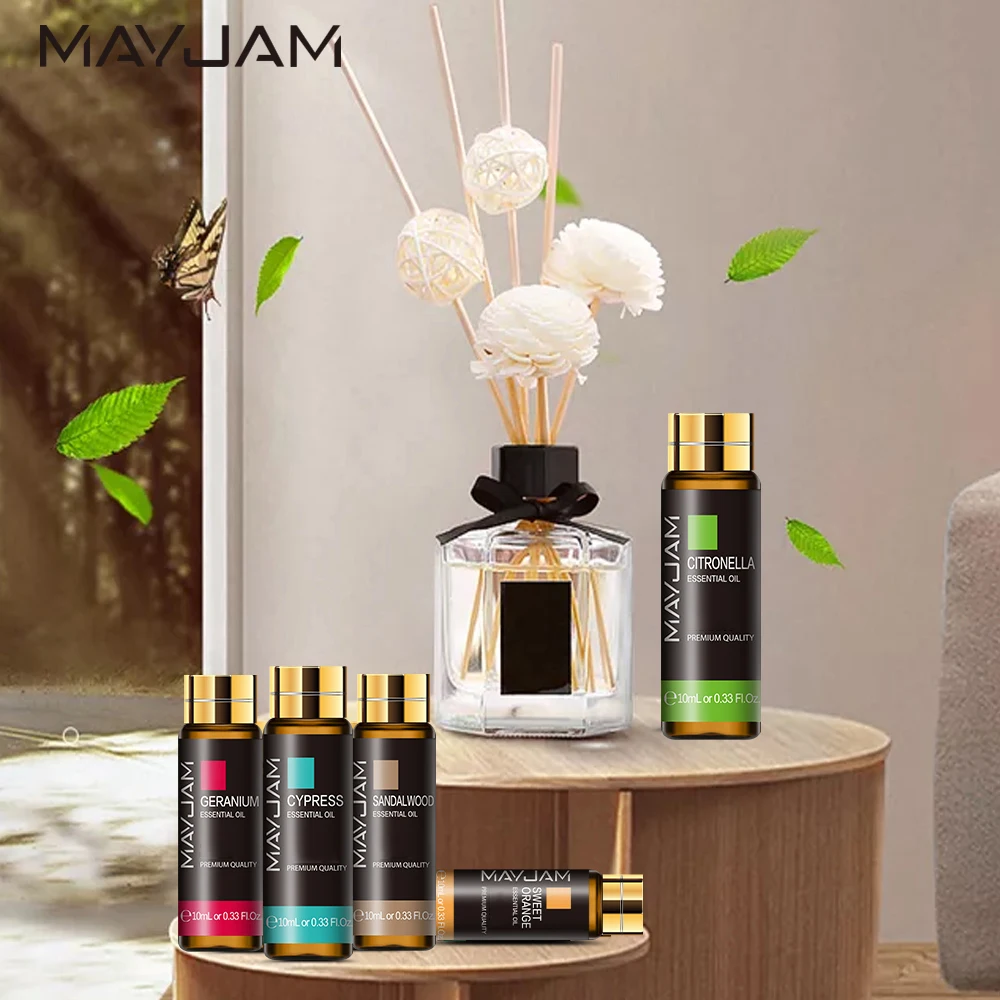 MAYJAM พร้อม Dropper 10ml น้ํามันหอมระเหยสําหรับ Humidifier Diffusers Lavender Eucalyptus วานิลลาไม้จันทน์ Camphor Aromatic Oil ของขวัญ