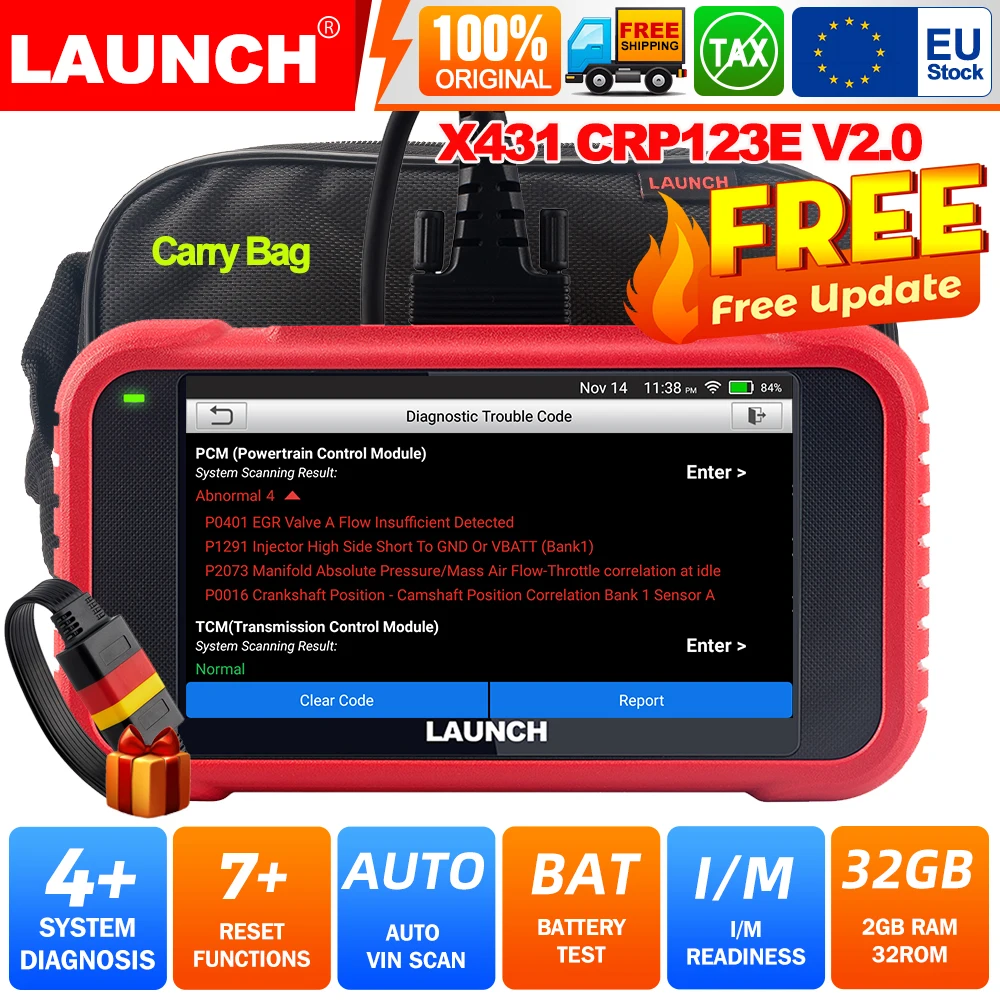 LAUNCH-X431 CRP123E V2.0 Scanner OBD2, ABS SRS Engine AT 4 System Scanner + 7 Reset ABS Wiltshire eding/SAS Auto, Outils de diagnostic de voiture