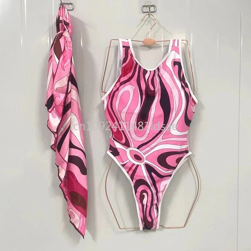 Maillots de bain écharpe rose pour femmes, ensemble bikini de plage sexy de styliste italien