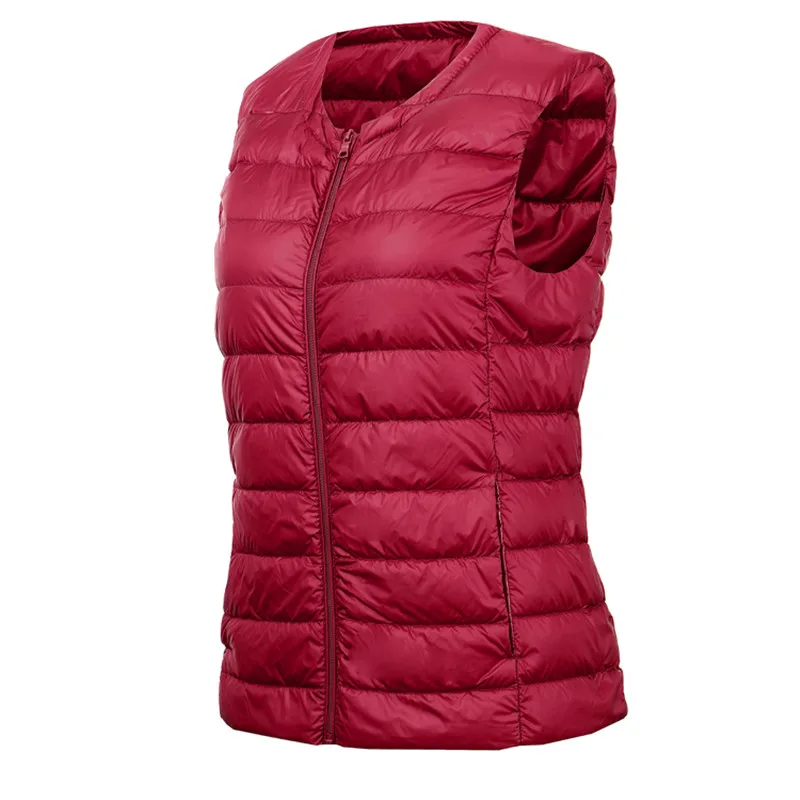 Herbst Winter Frauen Ultra Licht Dünne Ente Unten Weste Sleeveless Oansatz Zipper Weste Winddicht Puffer Weibliche Stepp Jacken