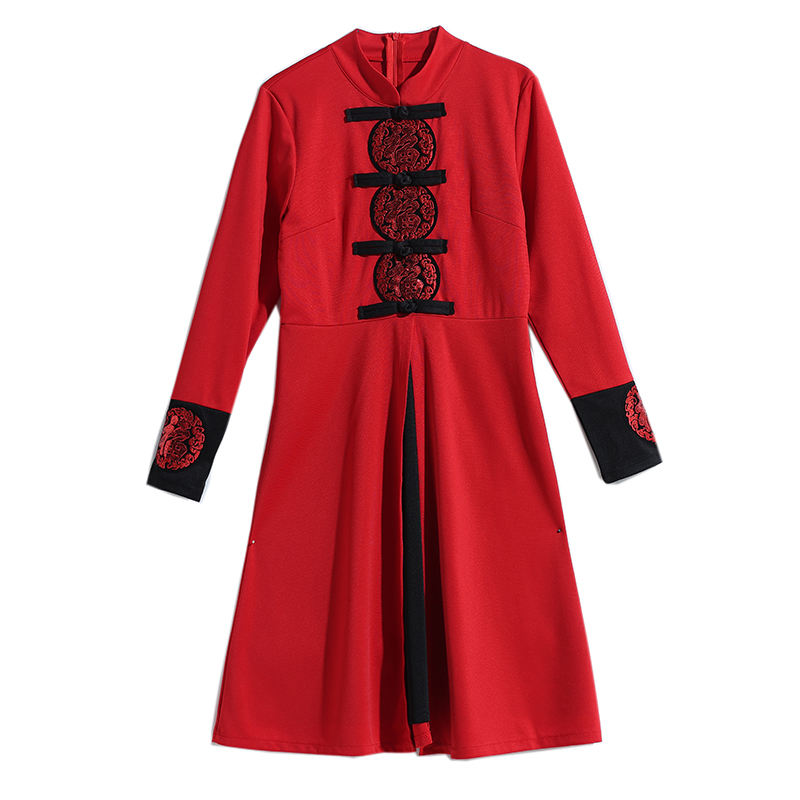 女性の秋の新赤いお祝いドレススリムレトロ改良されたチャイナドレス中国の伝統的な袍ドレスプラスサイズ M-5XL