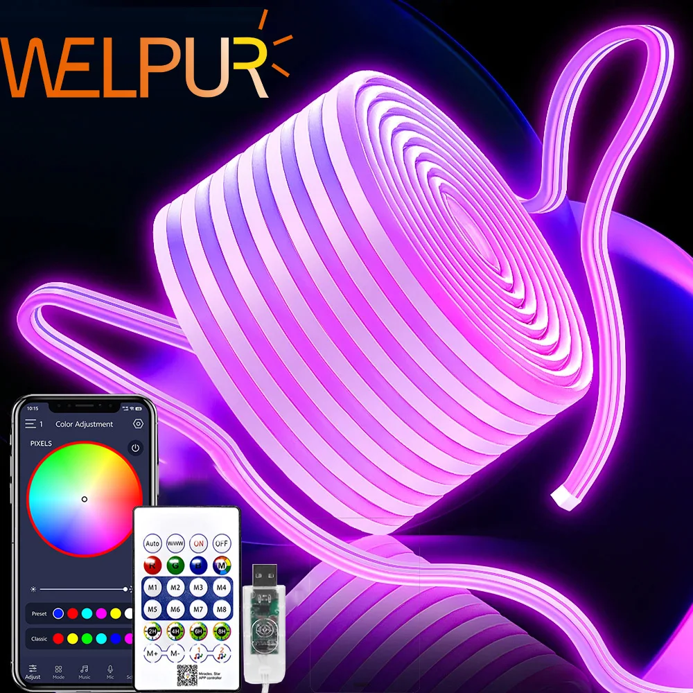 USB-betriebene Gaming-Hintergrundbeleuchtung, Streifen, RGBIC-LED-Neonlichter, 5 V, flexibles Band, Neonlichter mit Bluetooth, Musiksynchronisierung