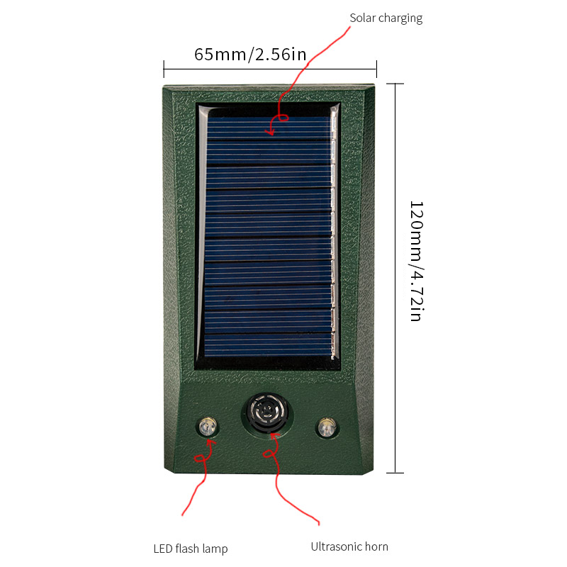 Solarbetriebener Tiervertreiber Ultraschall plus LED-Flash-Laufwerk, der sowohl für drinnen als auch im Freien verwendet werden kann. Leiser Laufwerk