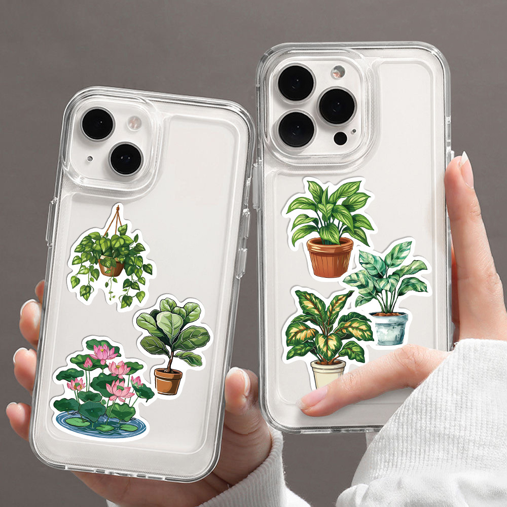 50 pçs plantas bonitos verde adesivos estéticos diy decoração para geladeira notebook bicicleta telefone mala dos desenhos animados adesivo
