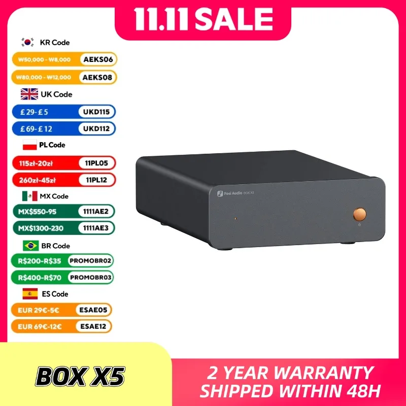 Fosi Audio BOX X5 HIFI Phono Preamp, мини-предусилитель для домашнего аудио для картриджа MM/MC, проигрывателя, предусилитель RIAA, компактный с V3