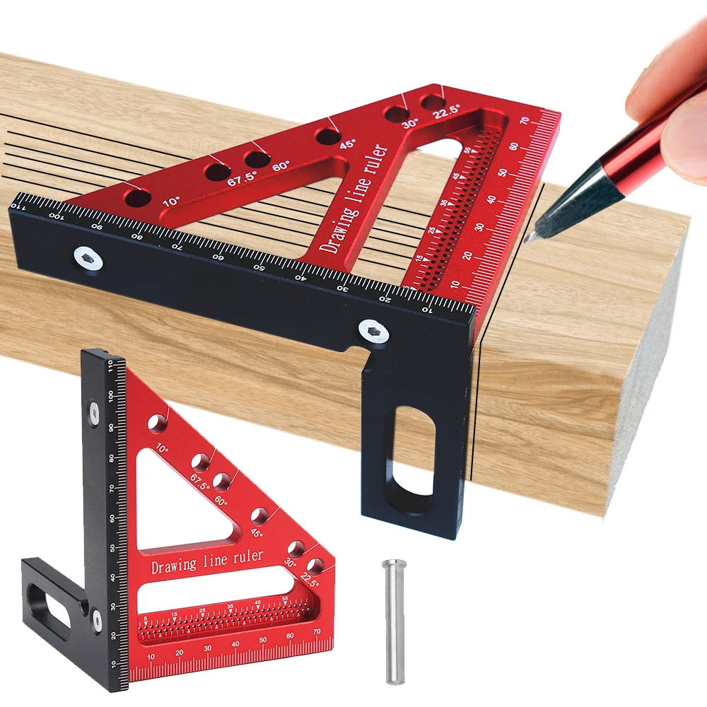 1Pc Timmerman Vierkant Gat Schrijven Heerser 22.5-90 Graden Meten Heerser Met Hoek Pin Constructie Precisie Houtbewerking tool