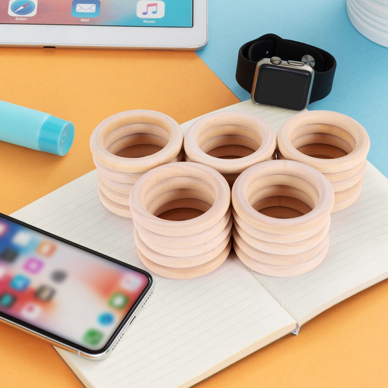 천연 나무 반지, 미완성 마크라메 나무 반지, DIY 공예 반지 펜던트 쥬얼리 제작용 나무 서클, 70mm, 25 개