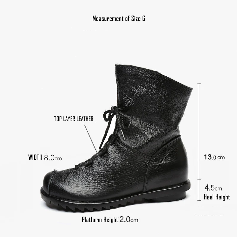 Botines de cuero de vaca genuino para mujer, botas de plataforma con cremallera lateral a la moda para otoño e invierno, zapatos planos para mujer 2024