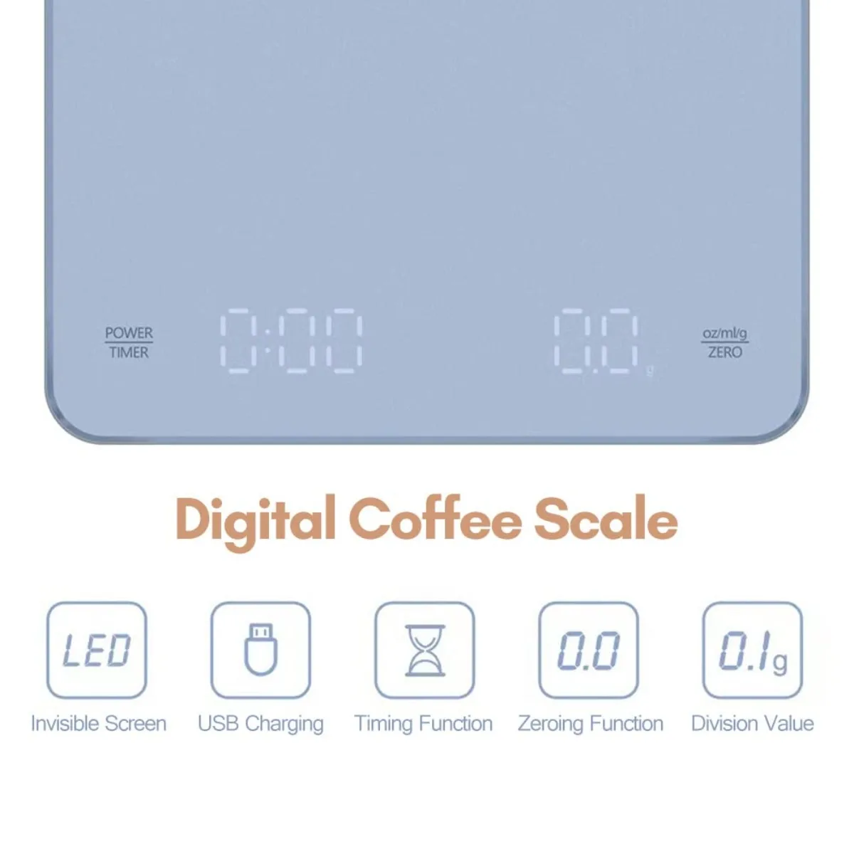 USB Digital Rechargeable Coffee Scale with Timer LED Screen Espresso  0.1gHigh Accuracy Measuring Kitchen Scale