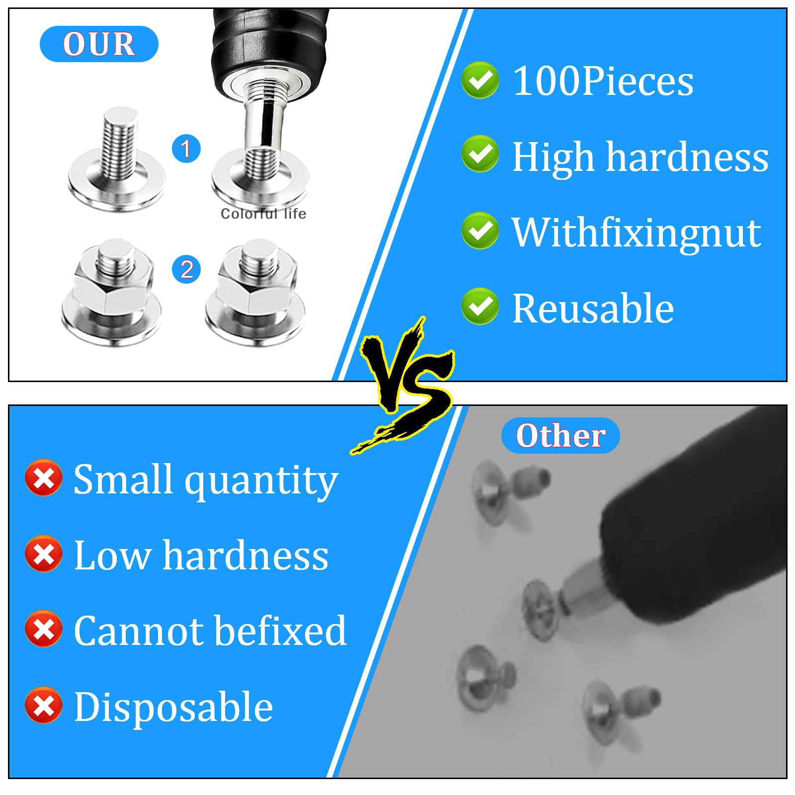 100 pçs 7.3mm de diâmetro 42mm extra longo unhas de concreto arma rebite multi-purpose prego m8 parafuso porca unhas para arma de unhas de aço manual