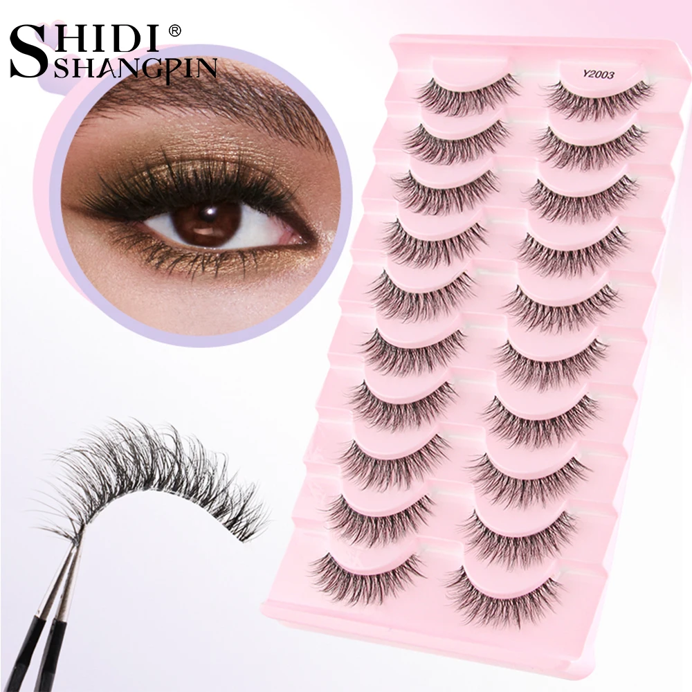 SHIDISHANGPIN 5/10 pares de pestañas postizas pestañas de ojo de gato extensión de pestañas 3D visón medio pestañas maquillaje Natural falso Cils hecho a mano