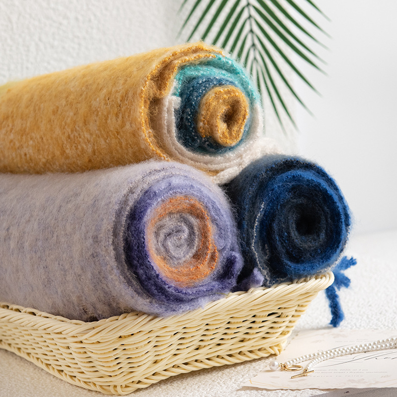 Bufanda a cuadros de Mohair para personas mayores, chales con pechera para el pelo grande y esponjoso para amantes del otoño e invierno, 24W045