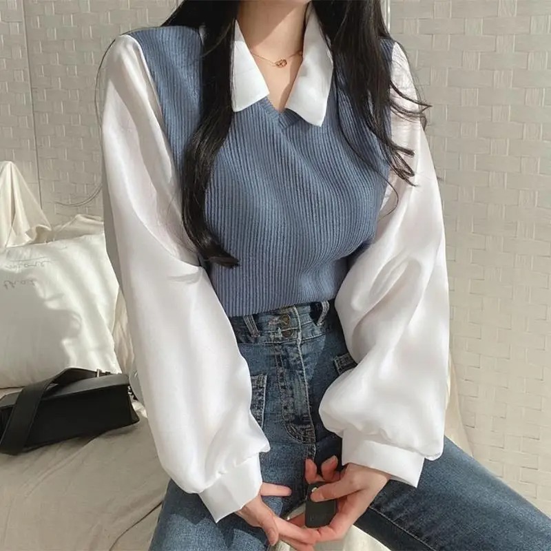 Zomerblouse Dames Koreaanse stijl Valse tweedelige polokraagblouses Y2k Tops Streetwear Losse jeugdtruien Elegant shirt