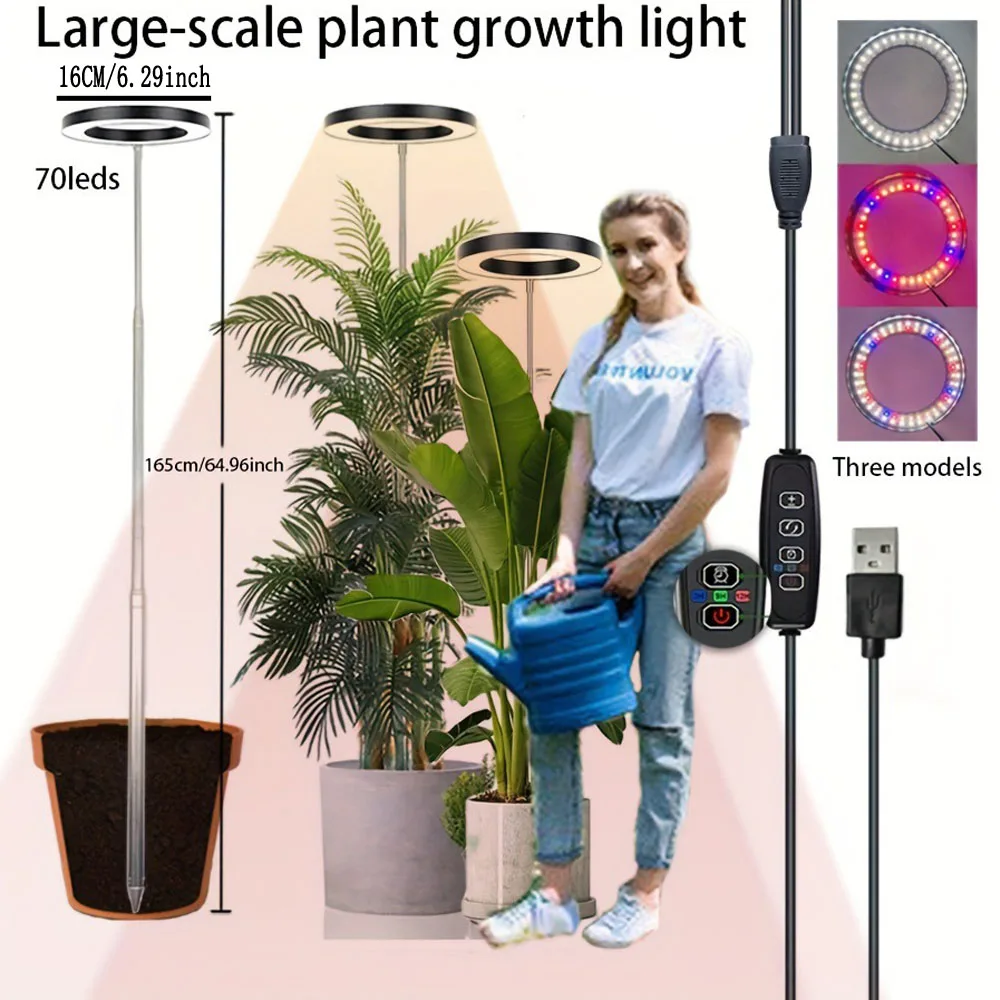 165 cm in hoogte verstelbare LED-ringkweeklampen kamerplanten volledig spectrum groot plantenlicht voor kamerplanten USB-groeilamp