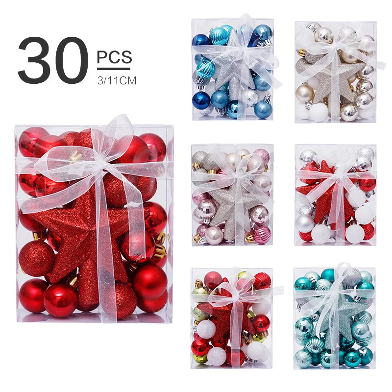 Colgante de bolas de adorno de Navidad, adorno colgante de árbol de Navidad, adorno de estrella, adorno de Papá Noel, decoración para el hogar, regalo de Año Nuevo, 30 piezas por juego