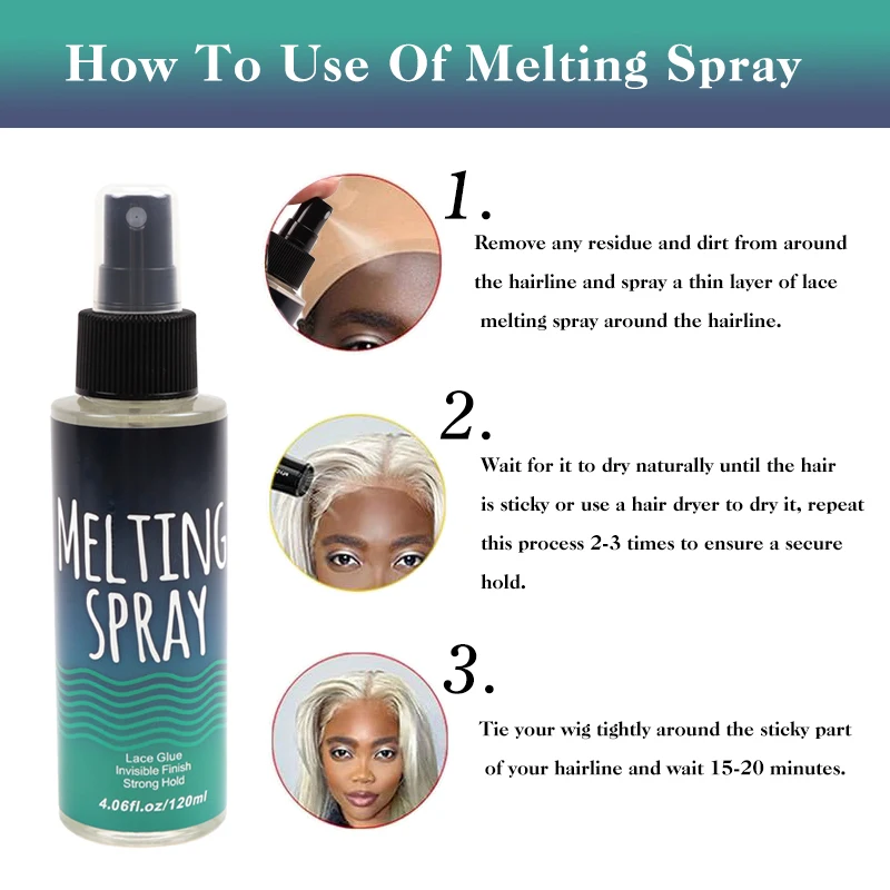 Nunify Colla liquida per pizzo 120 ml Spray di fusione per installare parrucche Parrucchino Chiusura in pizzo Colla adesiva impermeabile Spray Colla trasparente per parrucca